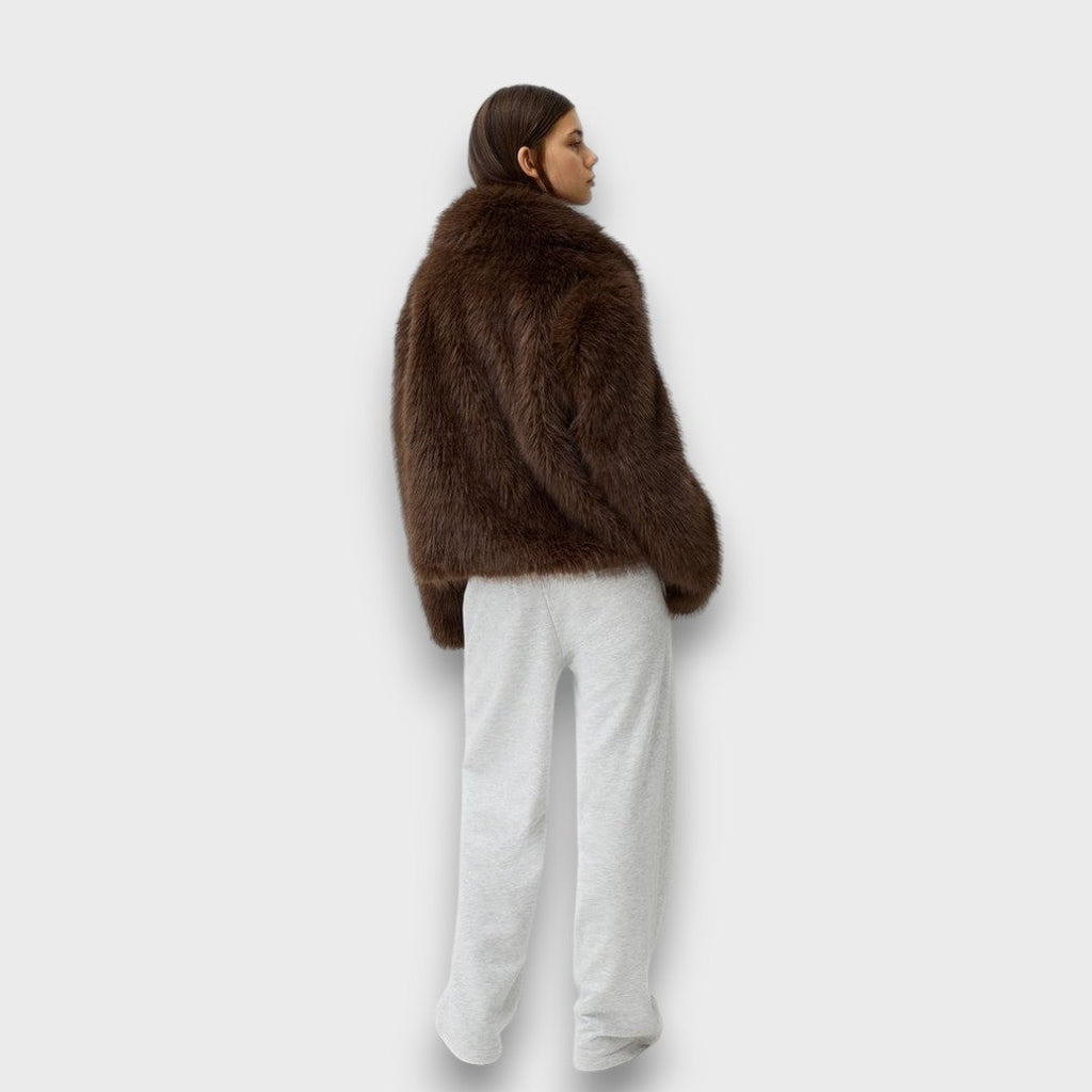 Lily | Brown Faux Fur Oversized Collar Jacket