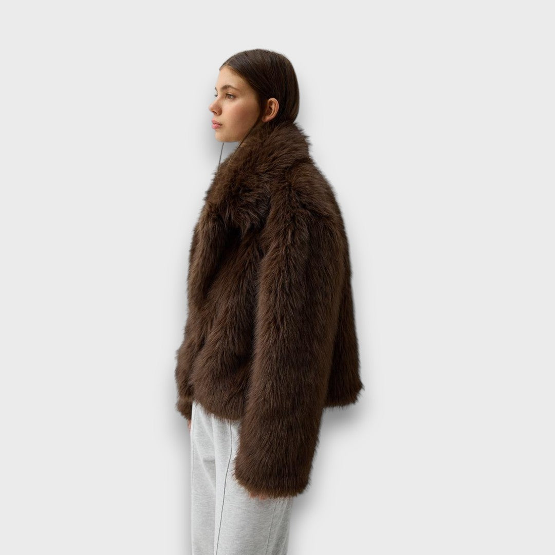 Lily | Brown Faux Fur Oversized Collar Jacket