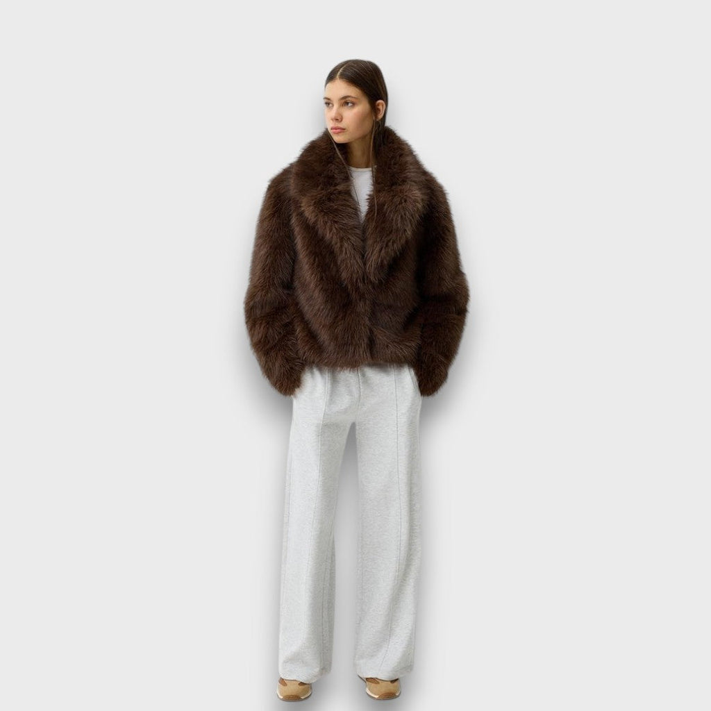Lily | Brown Faux Fur Oversized Collar Jacket