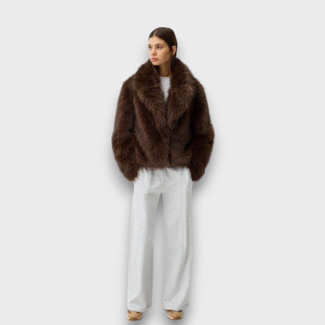 Lily | Brown Faux Fur Oversized Collar Jacket