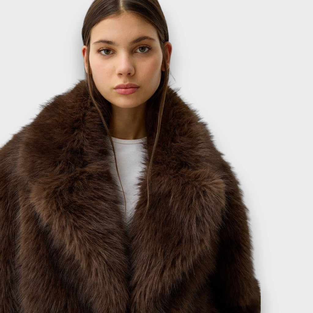 Lily | Brown Faux Fur Oversized Collar Jacket