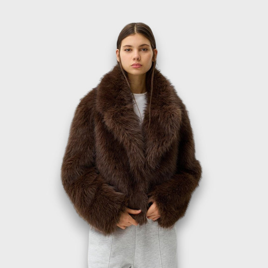Lily | Brown Faux Fur Oversized Collar Jacket