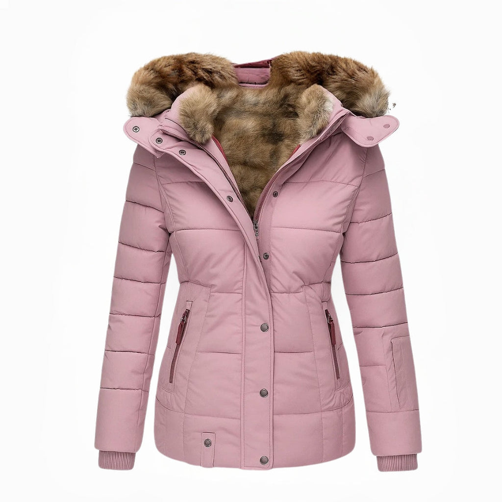 Ella | Navy Padded Faux Fur-Lined Hooded Coat