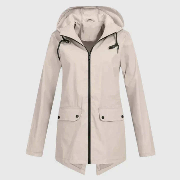 Grace | Beige Streamlined Hooded Woven Jacket