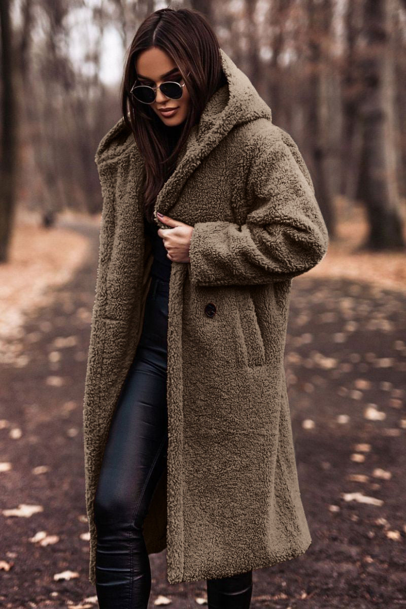 Mia | Beige Teddy Fleece Hooded Coat