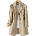 Lily | Beige Tab-Cuff Trench Coat, Single-Breasted Woven Overcoat