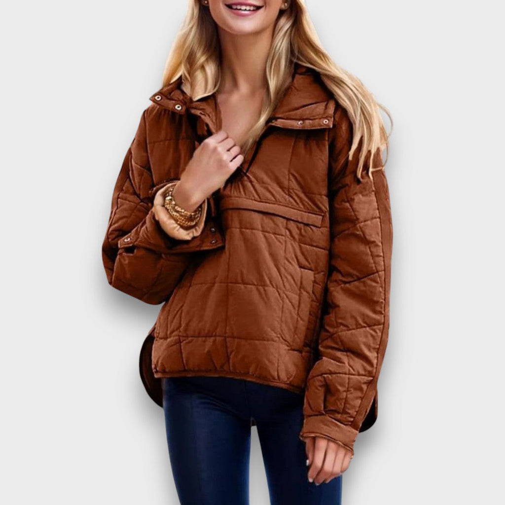 Emma | Brown Quilted Pullover Hooded Jacket