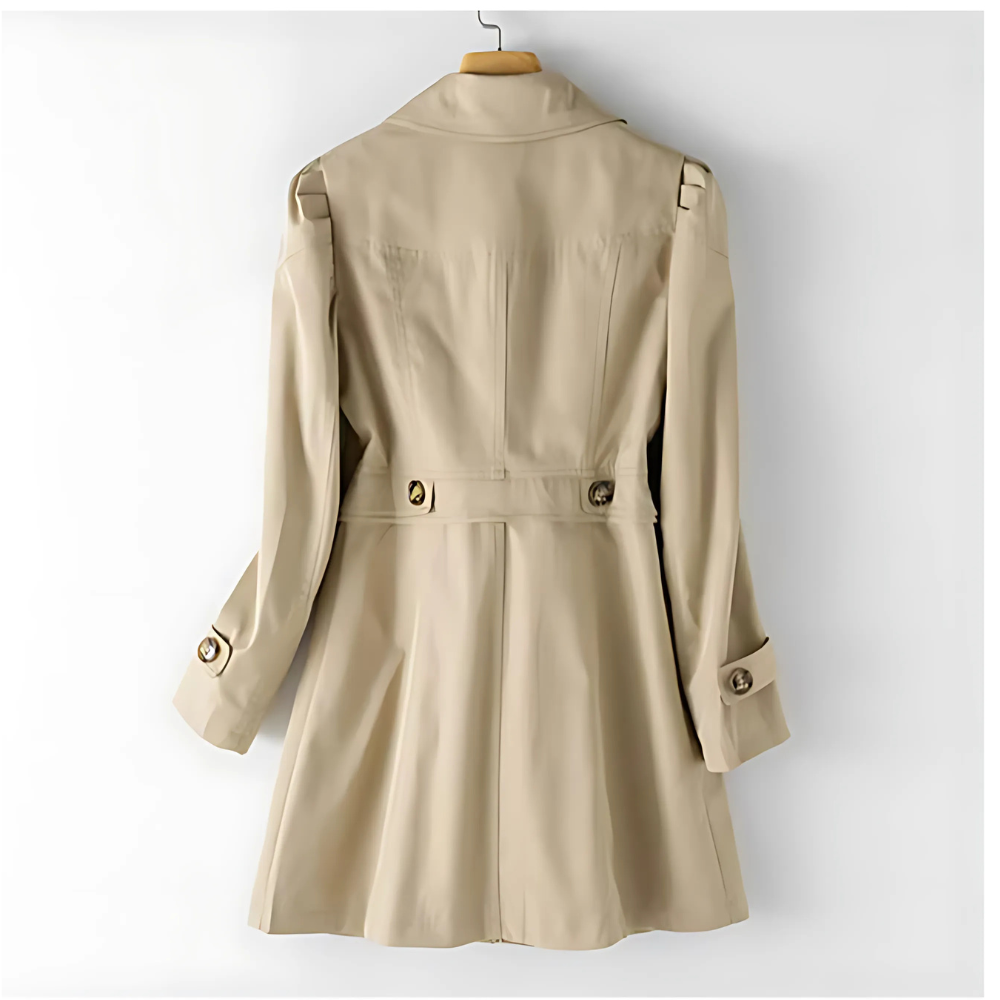 Lily | Beige Tab-Cuff Trench Coat, Single-Breasted Woven Overcoat
