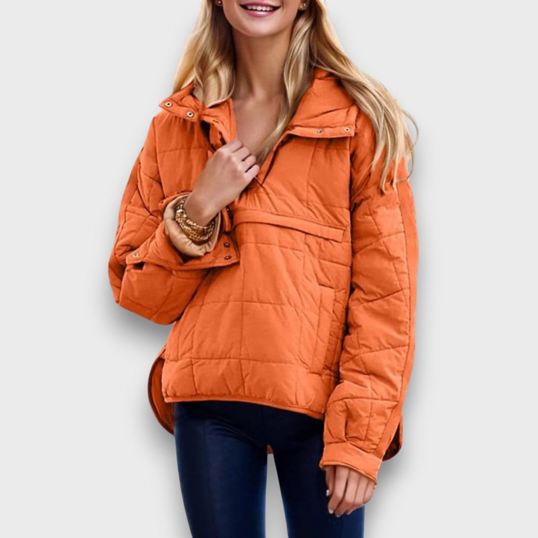 Emma | Brown Quilted Pullover Hooded Jacket