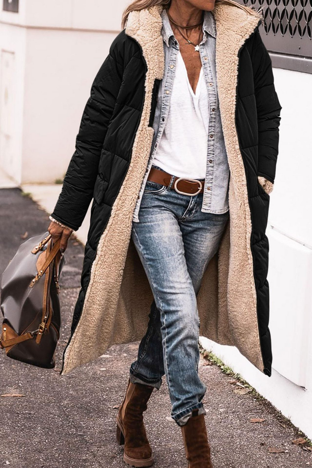 Emma | Brown Reversible Longline Teddy Coat