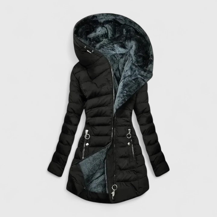 Ella | Black Quilted Fur-Lined Puffer Coat