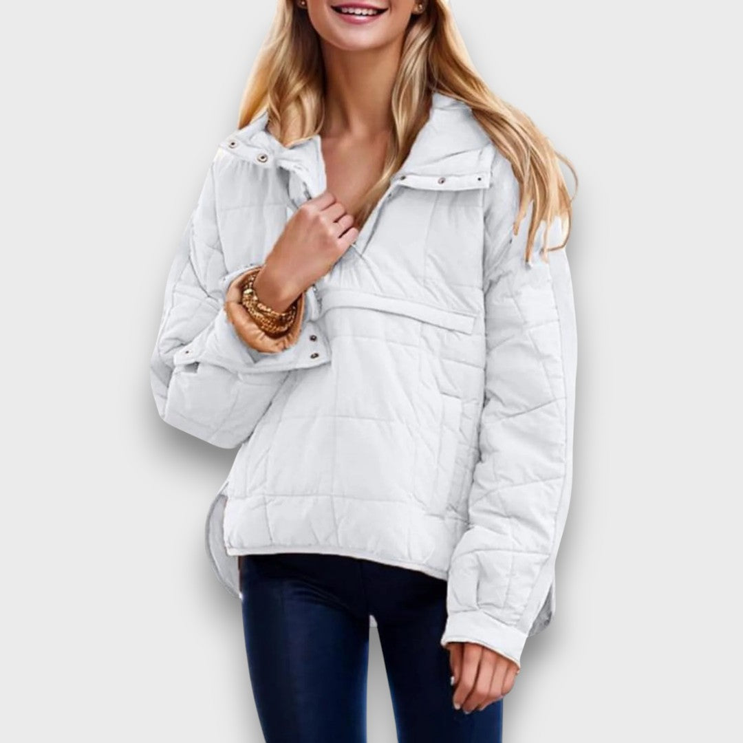 Emma | Brown Quilted Pullover Hooded Jacket