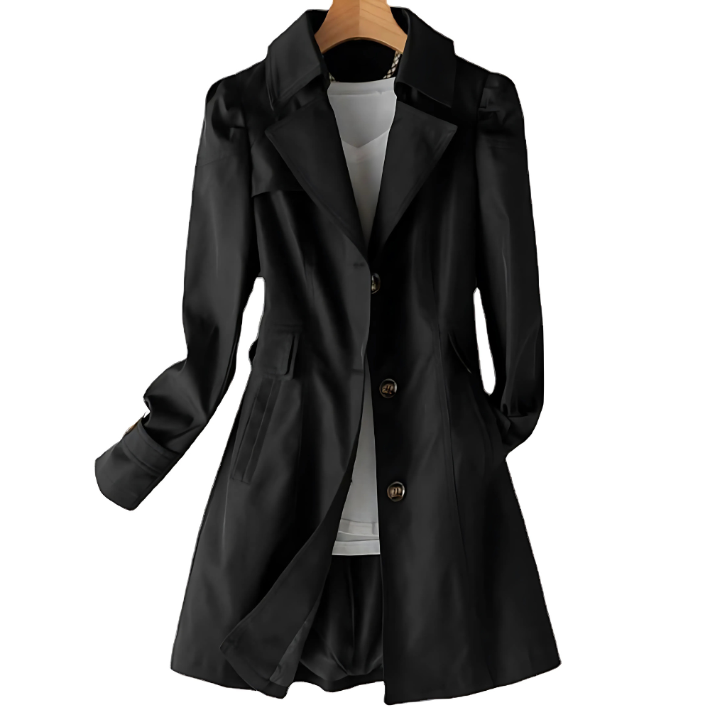 Lily | Beige Tab-Cuff Trench Coat, Single-Breasted Woven Overcoat