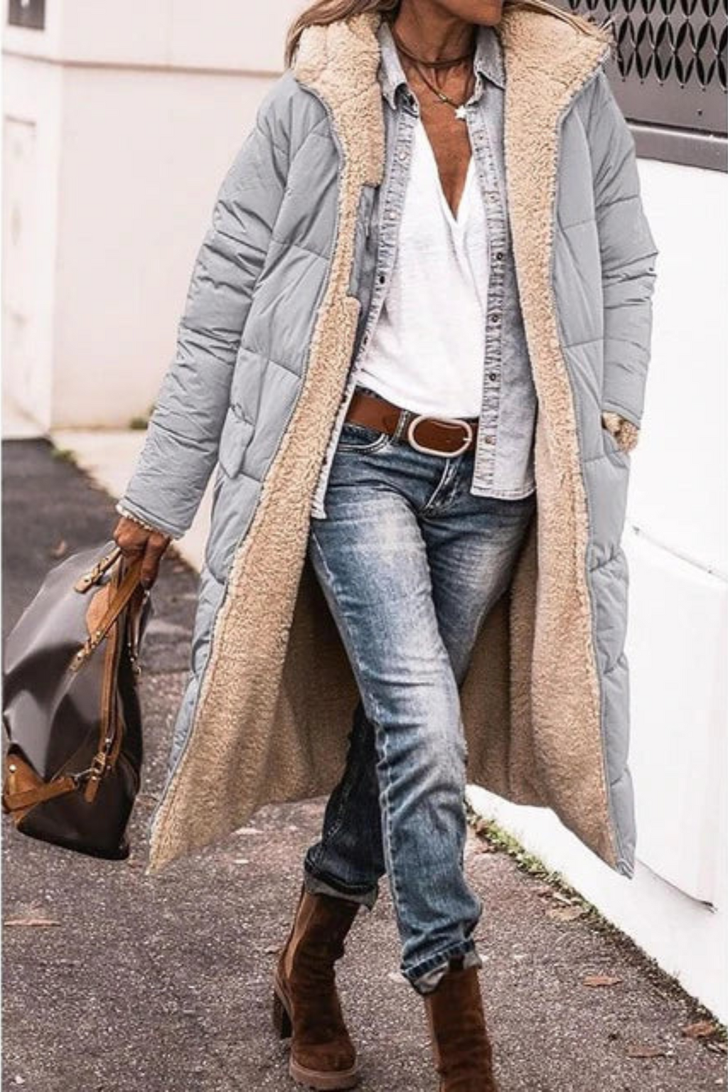 Emma | Brown Reversible Longline Teddy Coat