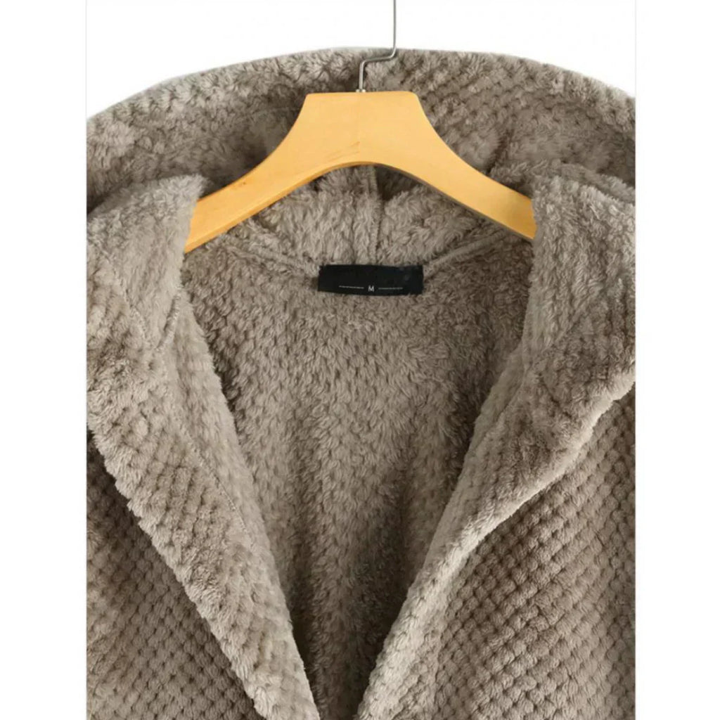 Lily | Black Ribbed Hooded Button-Up Coat