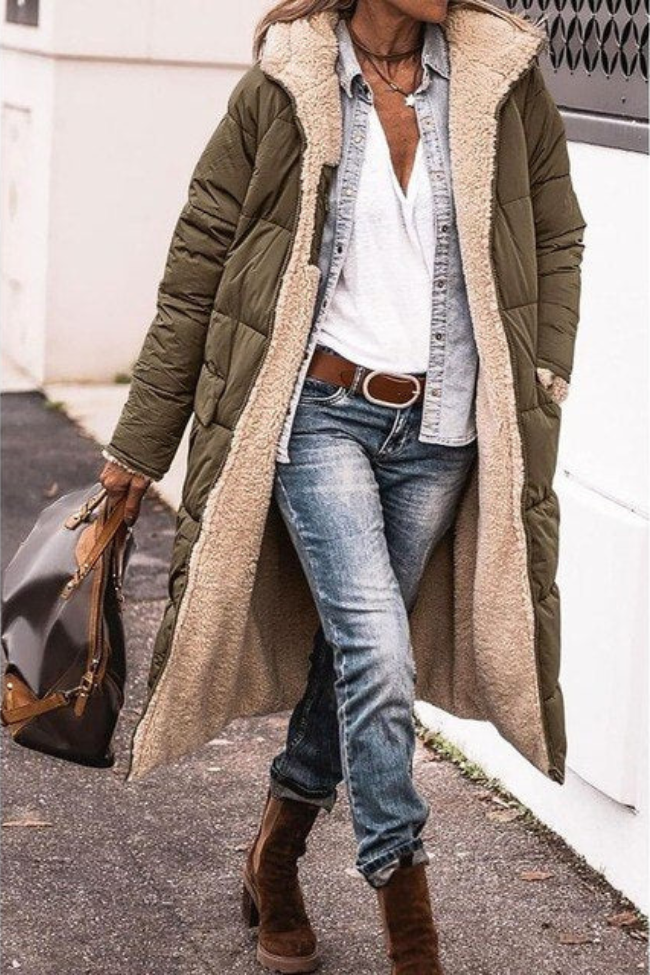 Emma | Brown Reversible Longline Teddy Coat