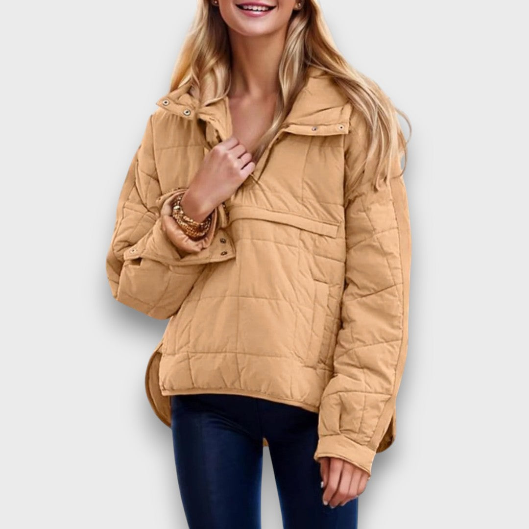 Emma | Brown Quilted Pullover Hooded Jacket