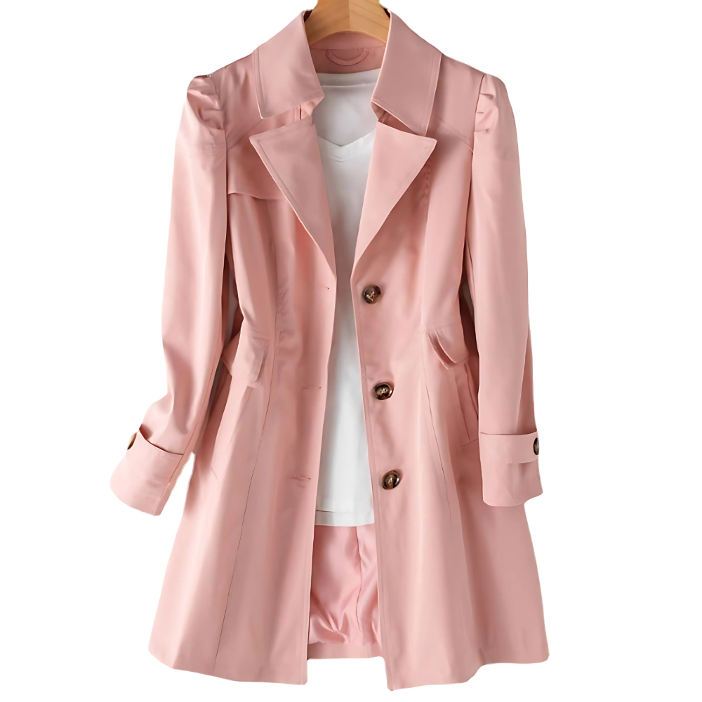 Lily | Beige Tab-Cuff Trench Coat, Single-Breasted Woven Overcoat