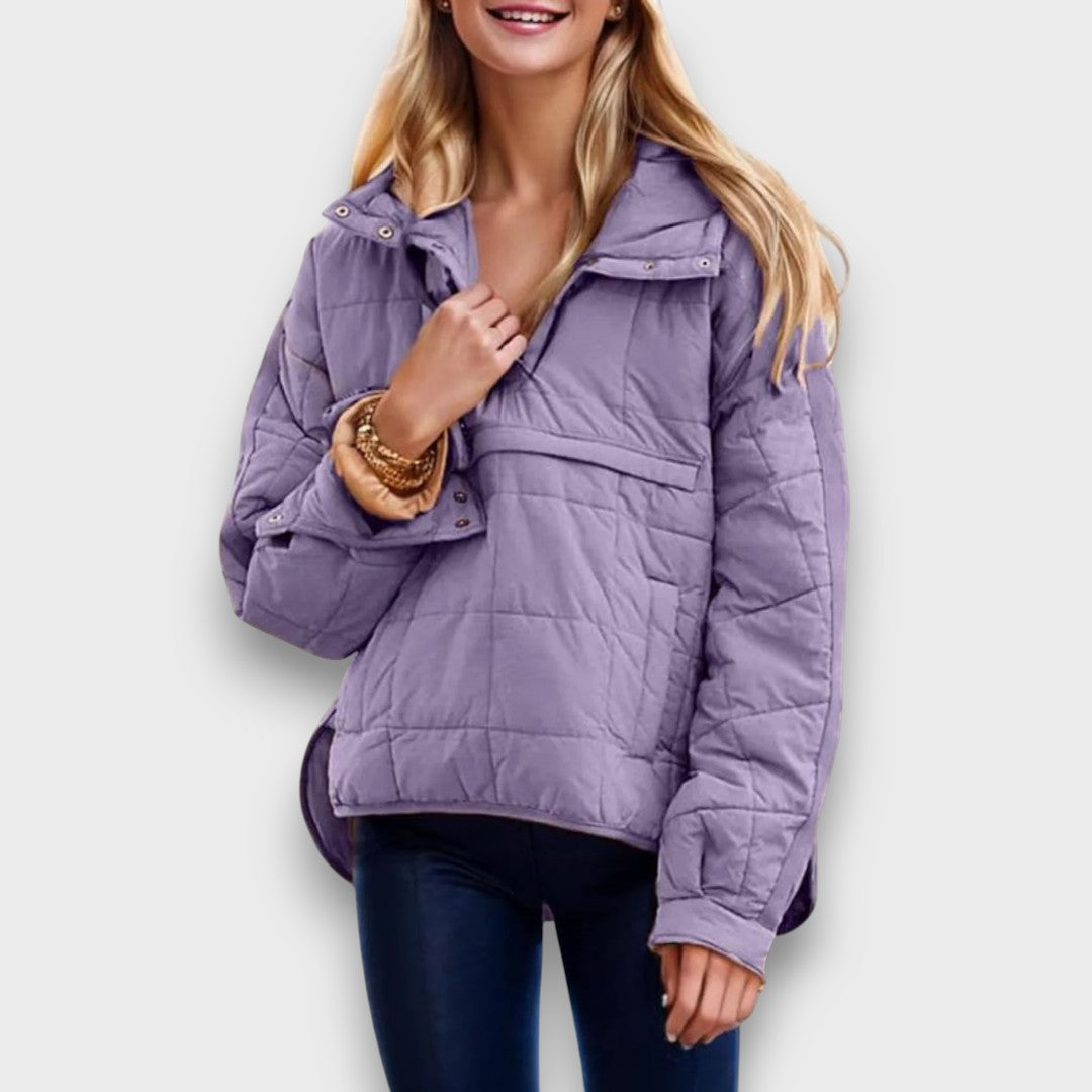 Emma | Brown Quilted Pullover Hooded Jacket