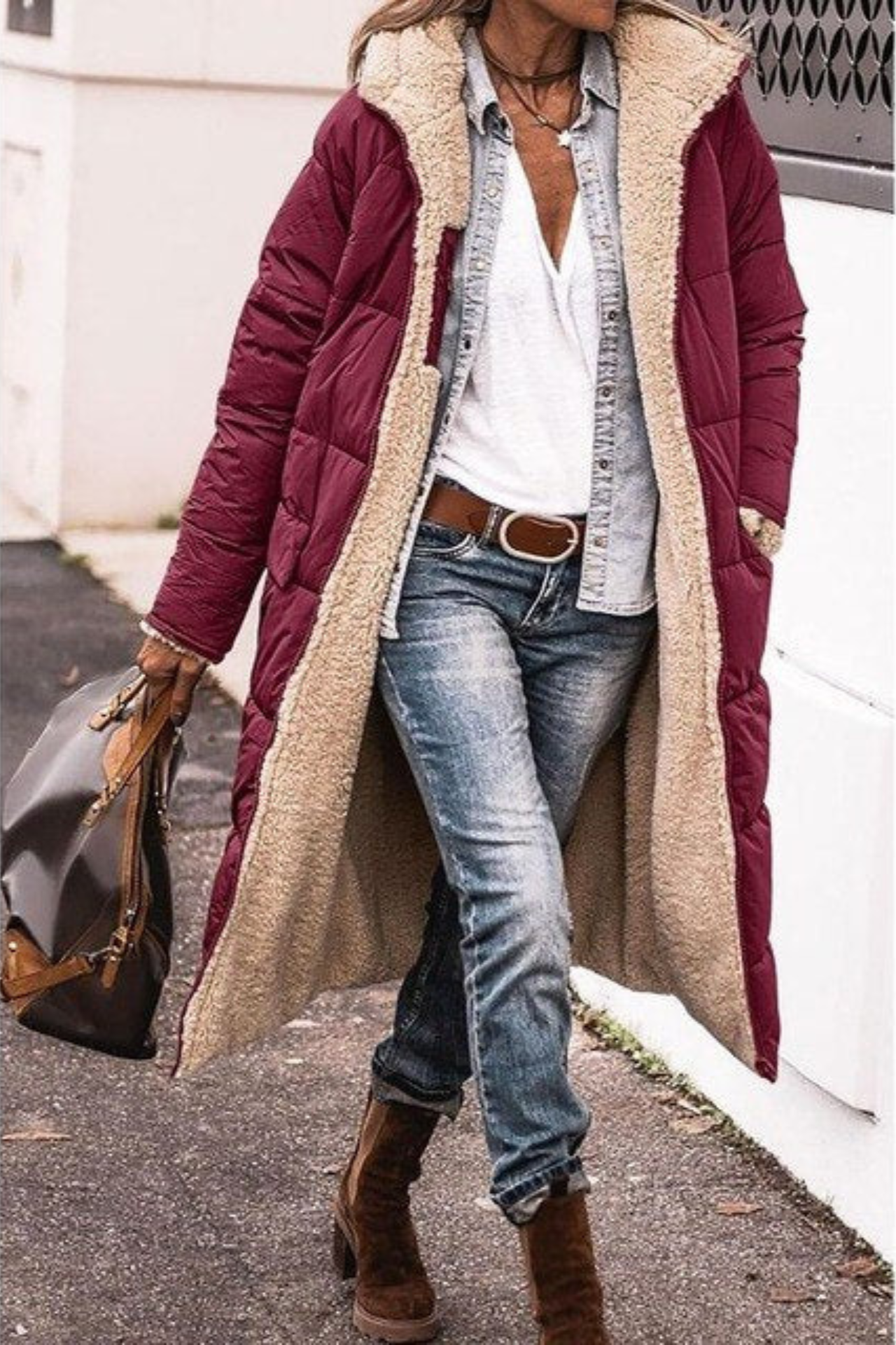 Emma | Brown Reversible Longline Teddy Coat
