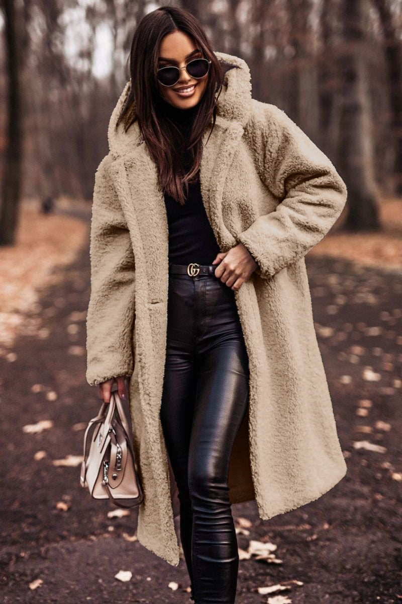 Mia | Beige Teddy Fleece Hooded Coat