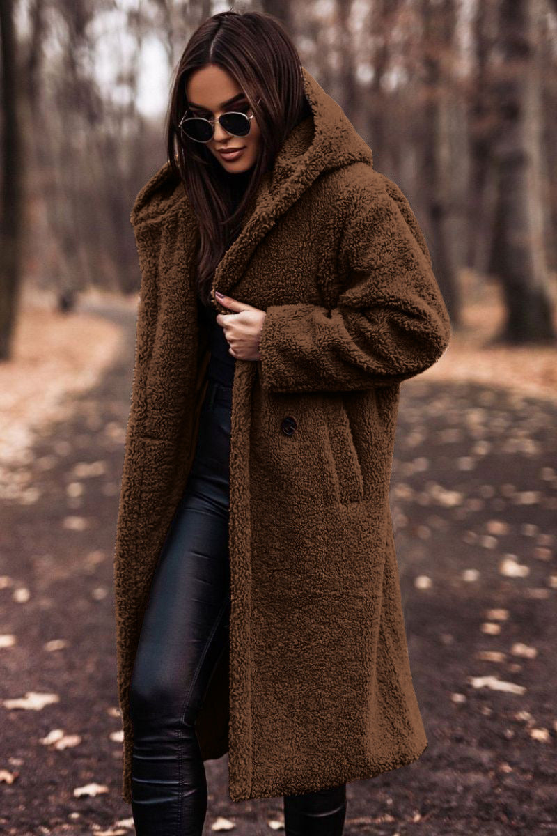 Mia | Beige Teddy Fleece Hooded Coat