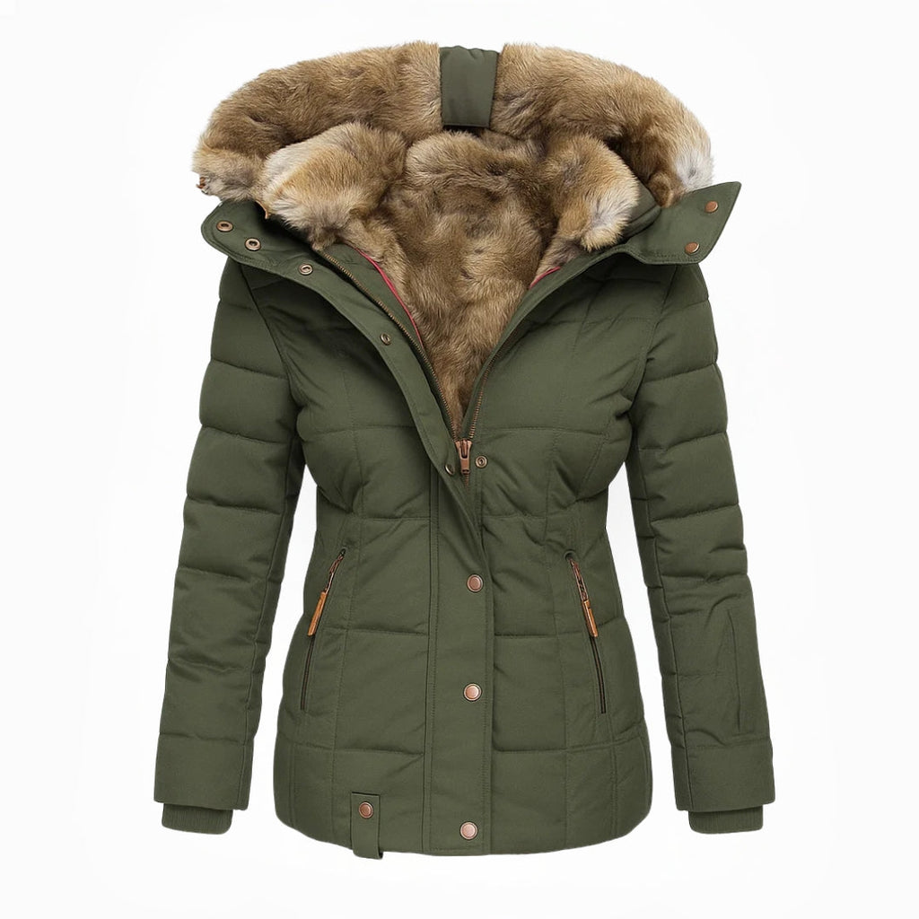 Ella | Navy Padded Faux Fur-Lined Hooded Coat