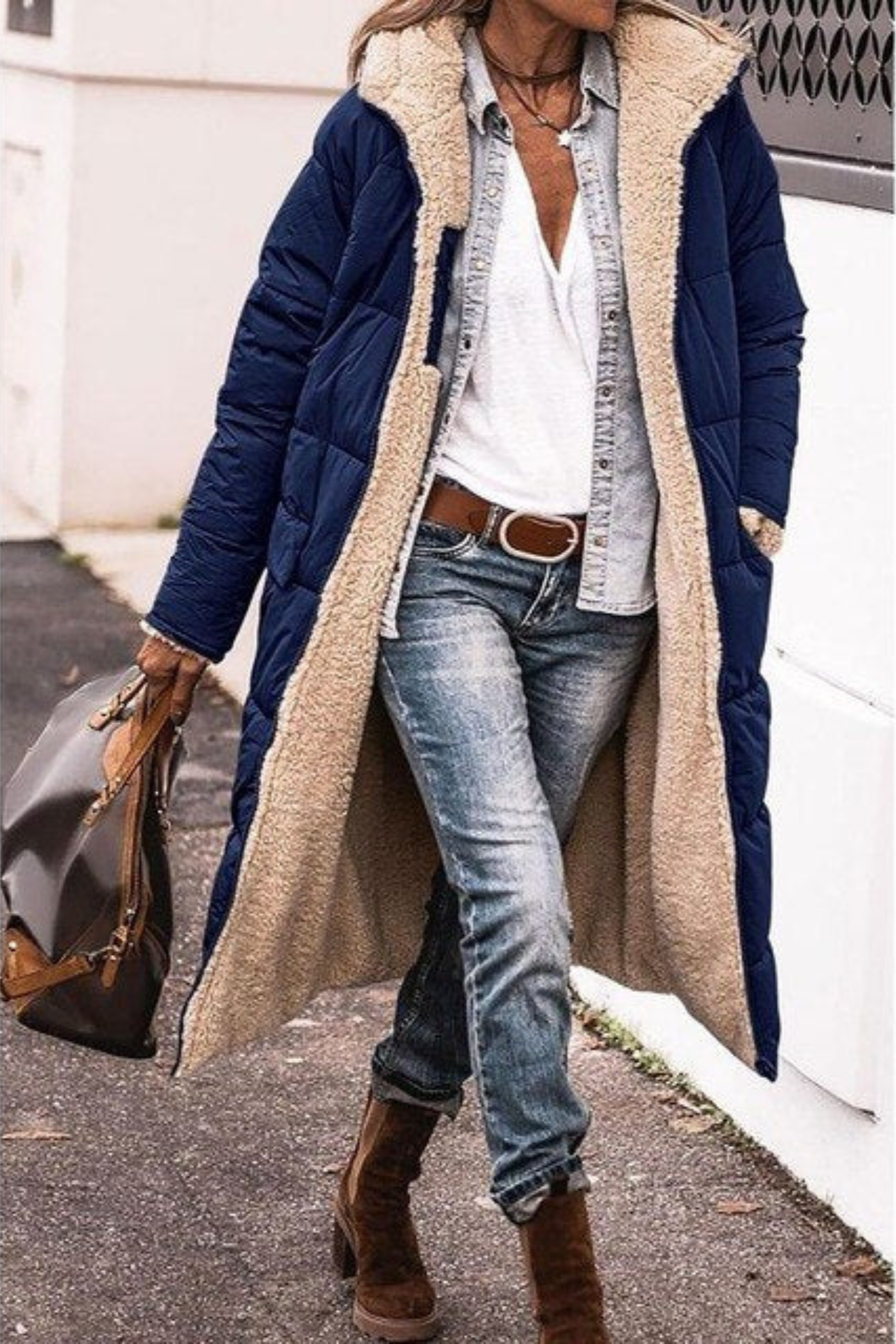 Emma | Brown Reversible Longline Teddy Coat