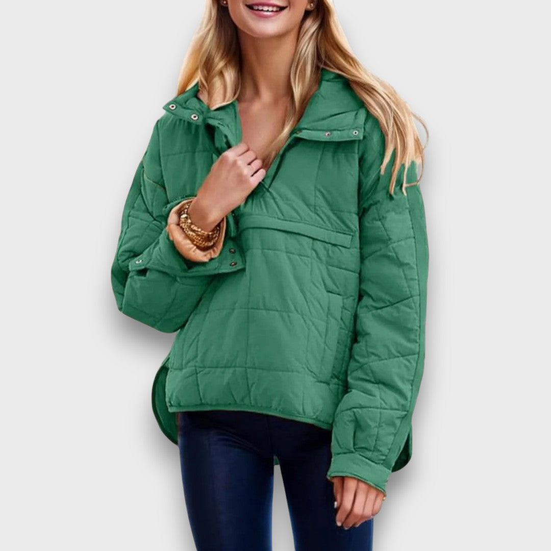 Emma | Brown Quilted Pullover Hooded Jacket