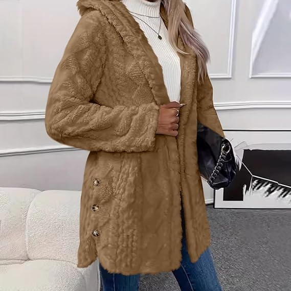 Lily | Blue Faux Fur Hooded Button-Up Jacket
