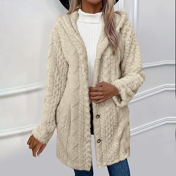 Lily | Blue Faux Fur Hooded Button-Up Jacket