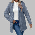 Lily | Blue Faux Fur Hooded Button-Up Jacket
