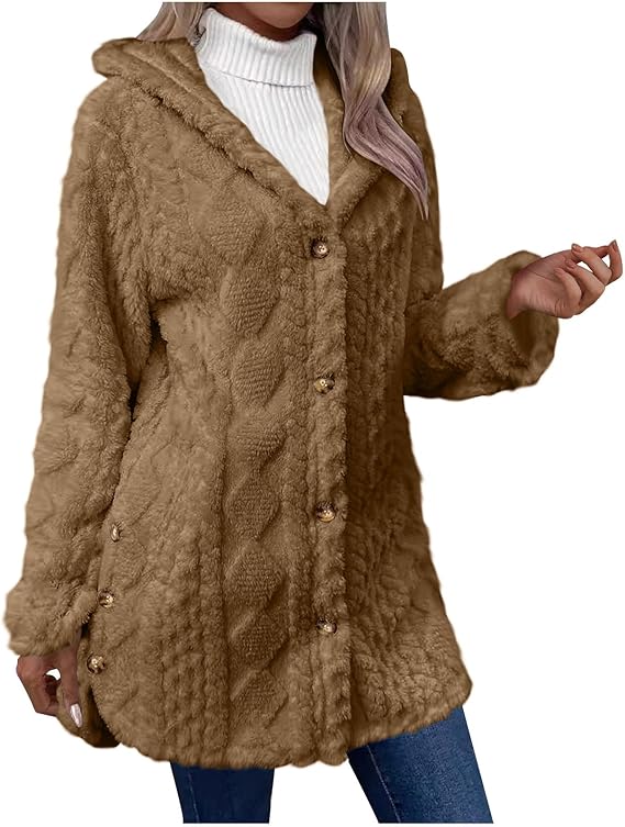Lily | Blue Faux Fur Hooded Button-Up Jacket