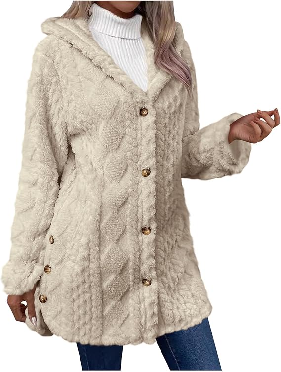 Lily | Blue Faux Fur Hooded Button-Up Jacket