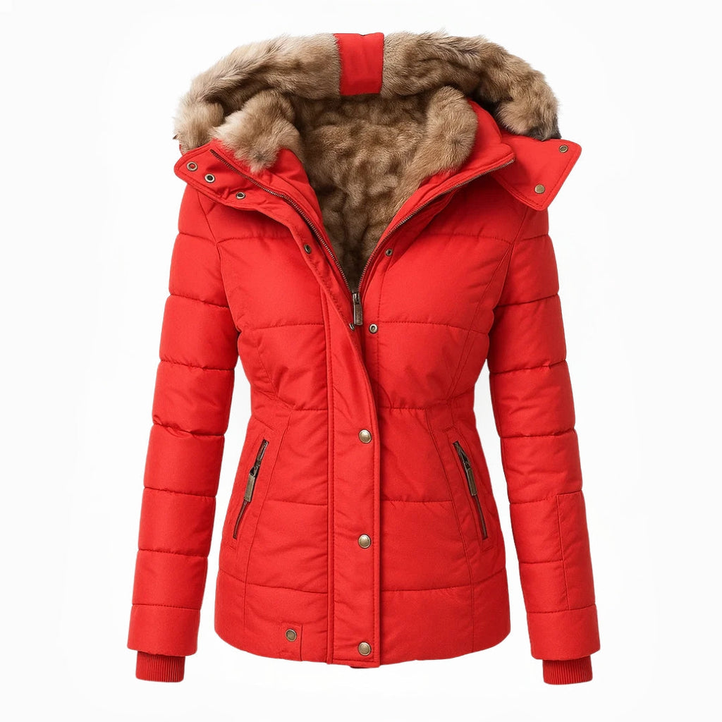 Ella | Navy Padded Faux Fur-Lined Hooded Coat