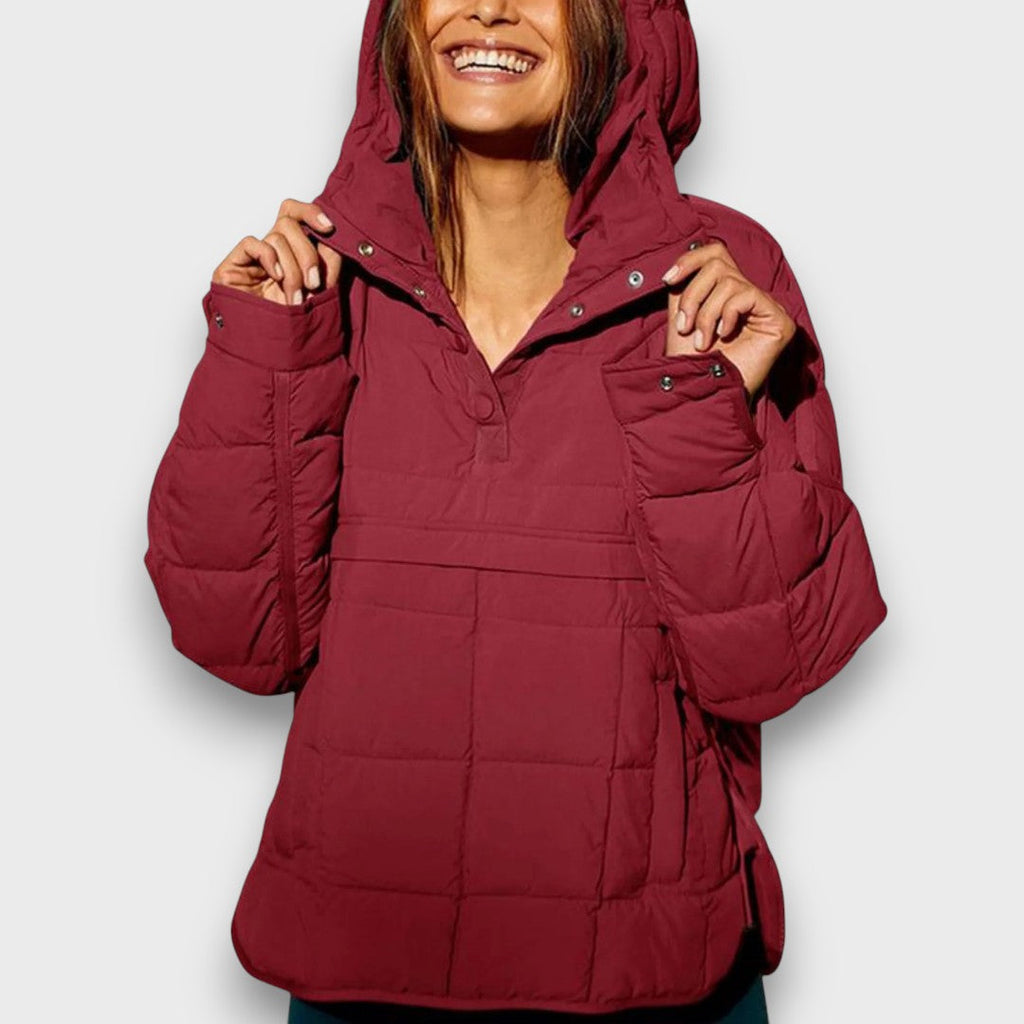 Emma | Brown Quilted Pullover Hooded Jacket