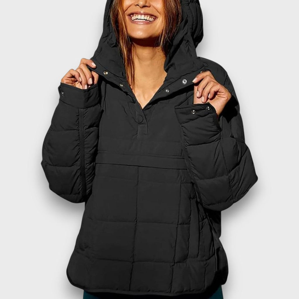 Emma | Brown Quilted Pullover Hooded Jacket