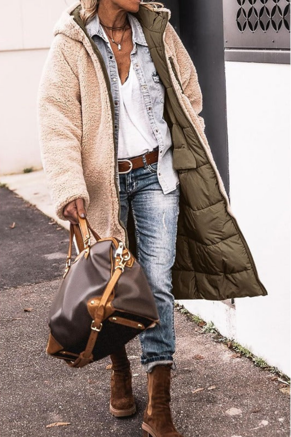 Emma | Brown Reversible Longline Teddy Coat