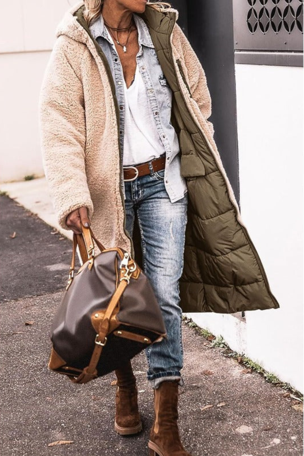 Emma | Brown Reversible Longline Teddy Coat