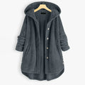 Lily | Grey Ribbed Hooded Button-Up Coat