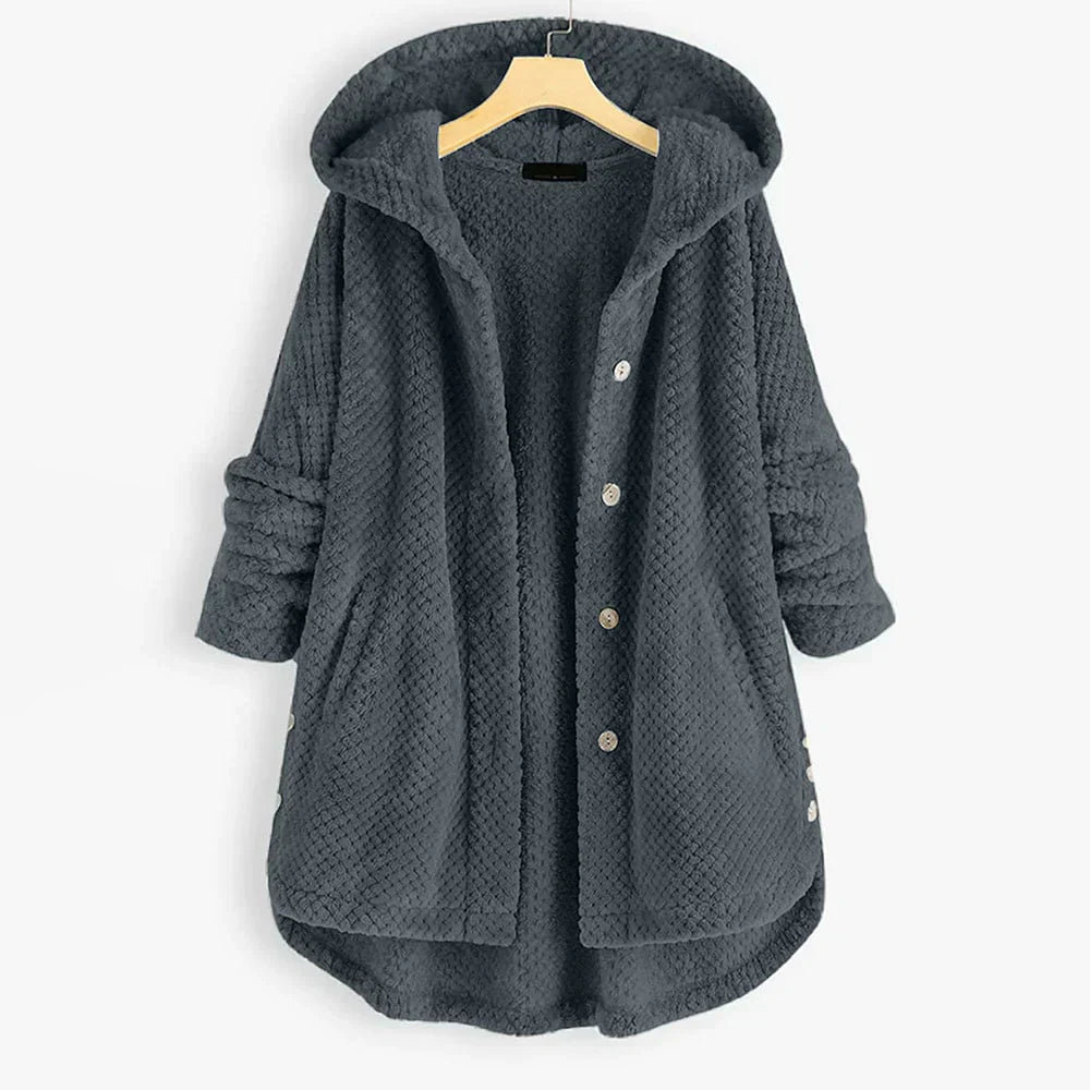 Lily | Black Ribbed Hooded Button-Up Coat