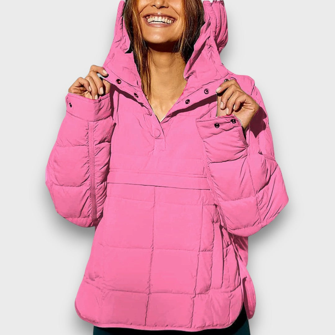 Emma | Brown Quilted Pullover Hooded Jacket