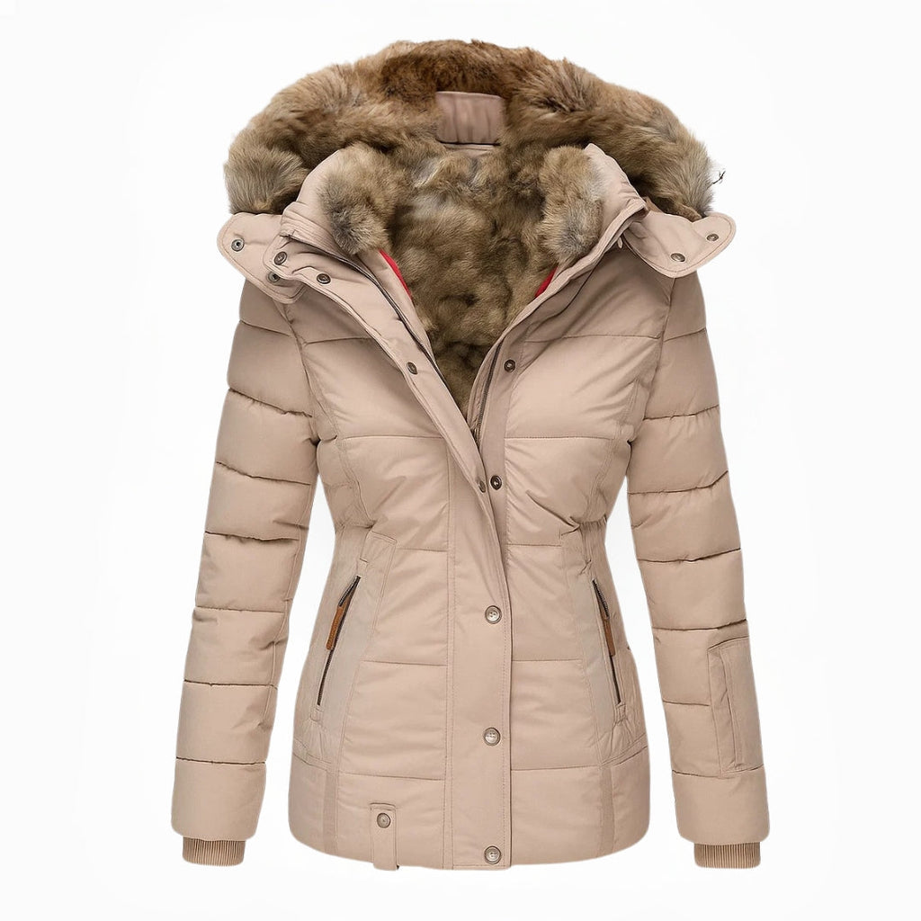 Ella | Navy Padded Faux Fur-Lined Hooded Coat