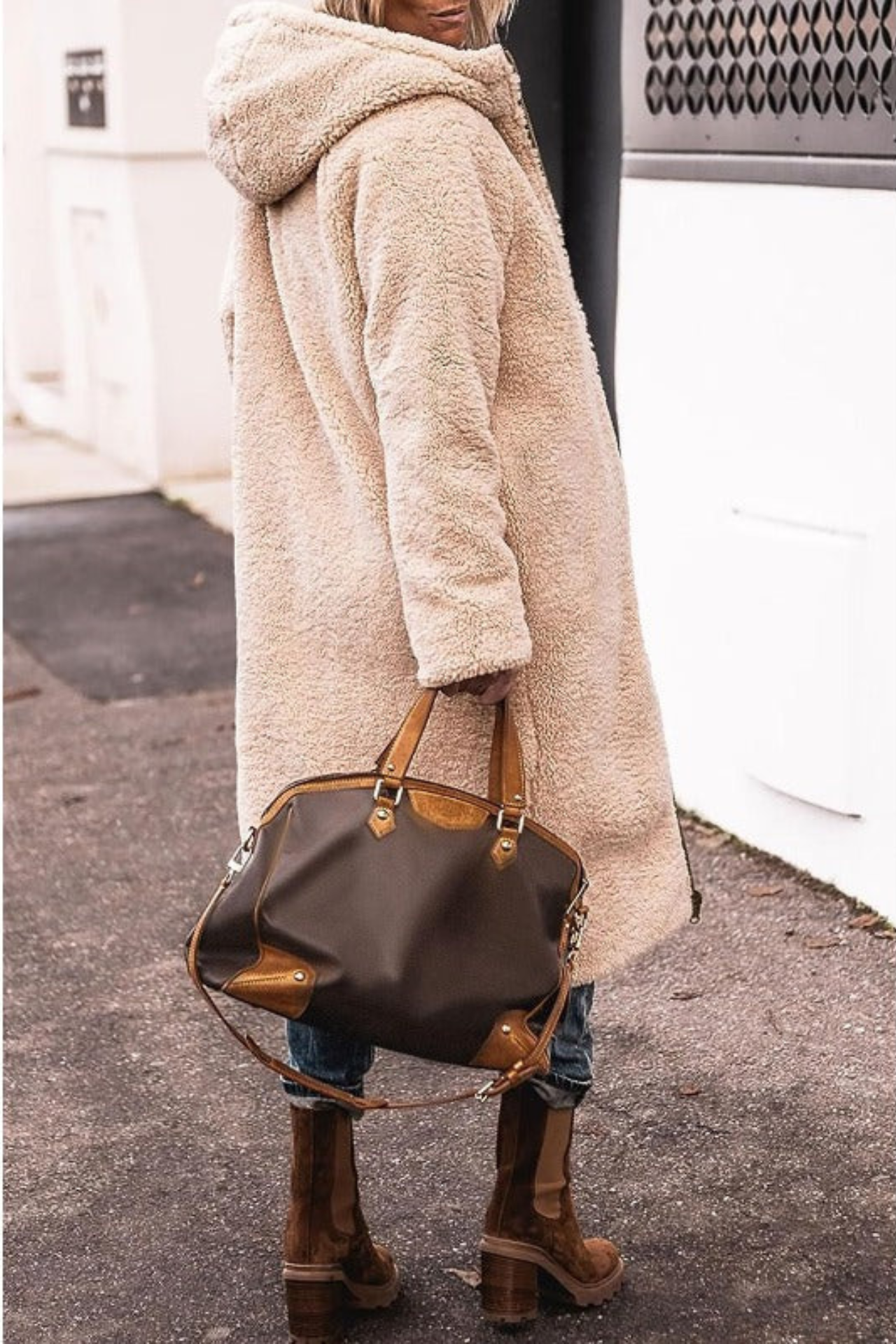Emma | Brown Reversible Longline Teddy Coat