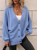 Lily | Blue Oversized Rib-Knit Cardigan, V-Neck Batwing Knit Jacket