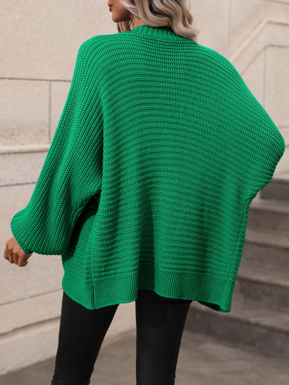 Lily | Green Oversized Chunky Knit Cardigan, Batwing-Sleeve Knit Jacket