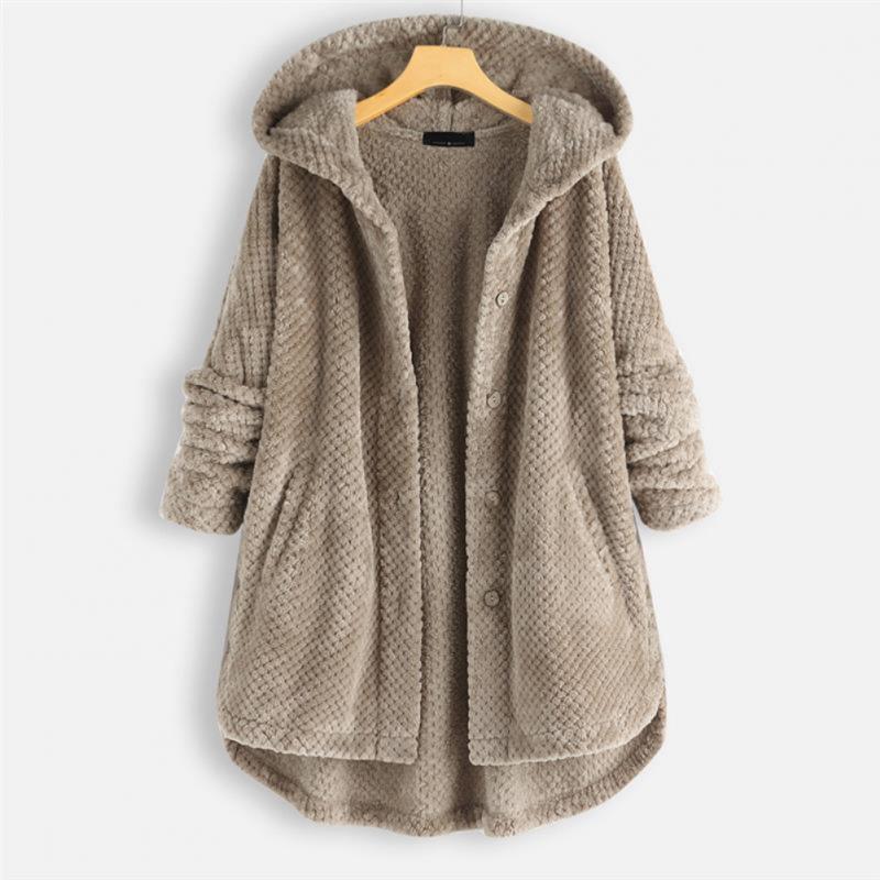 Lily | Black Ribbed Hooded Button-Up Coat