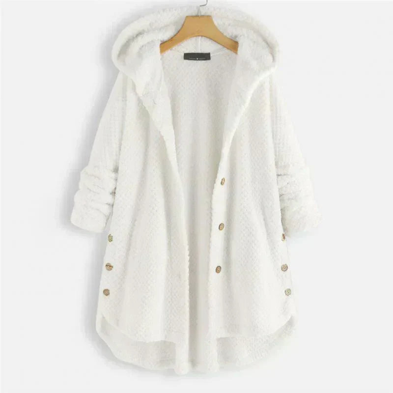 Lily | Black Ribbed Hooded Button-Up Coat