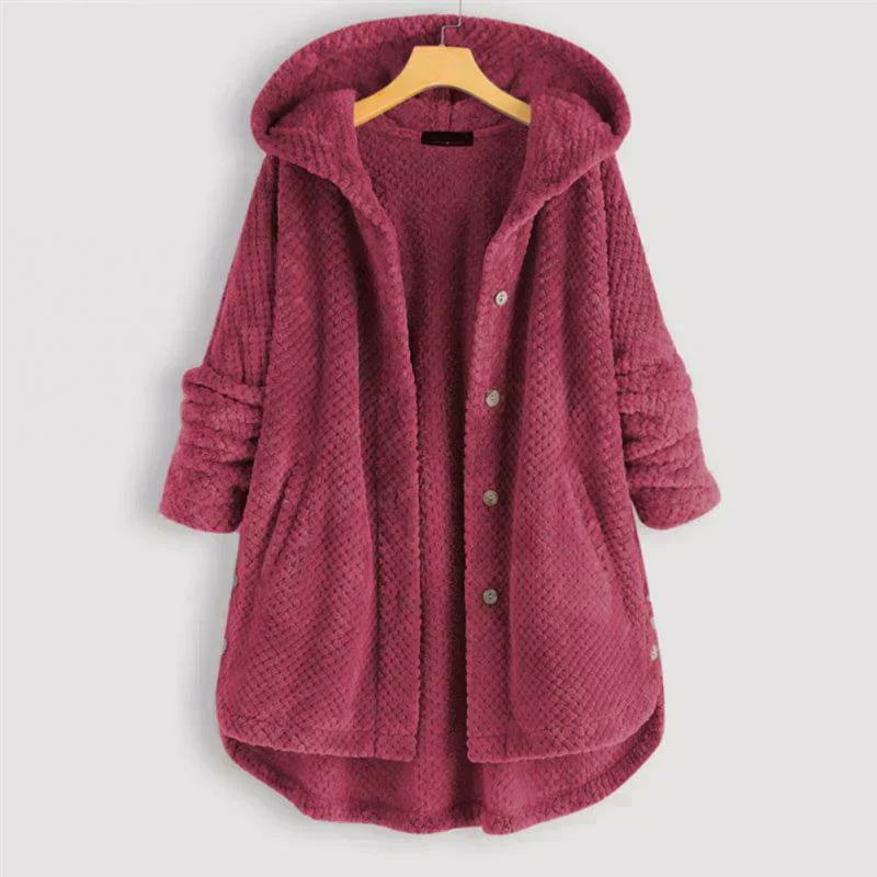 Lily | Black Ribbed Hooded Button-Up Coat