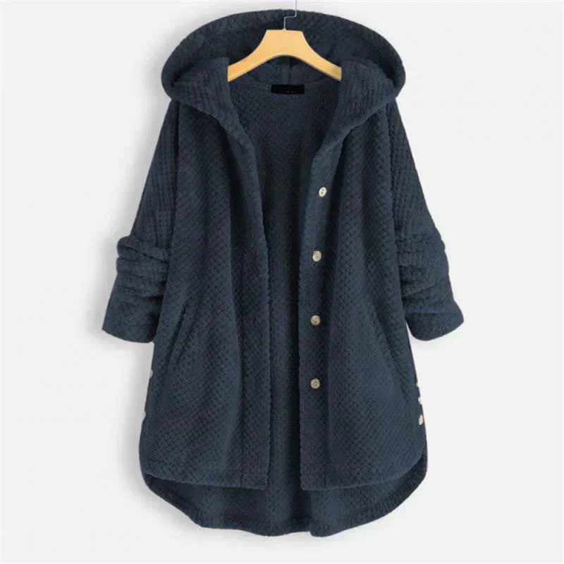 Lily | Black Ribbed Hooded Button-Up Coat